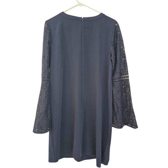 LOFT Dress Size 6 Navy Shift Long Lace Bell Sleeves Cocktail Office Siren Boho - Picture 2 of 10